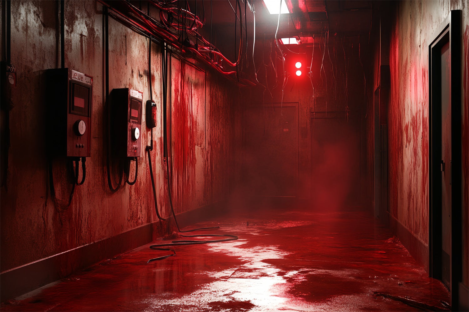 Spooky Backdrop Industrial Dark Red Corridor Halloween Backdrop Ideas CSH58-54
