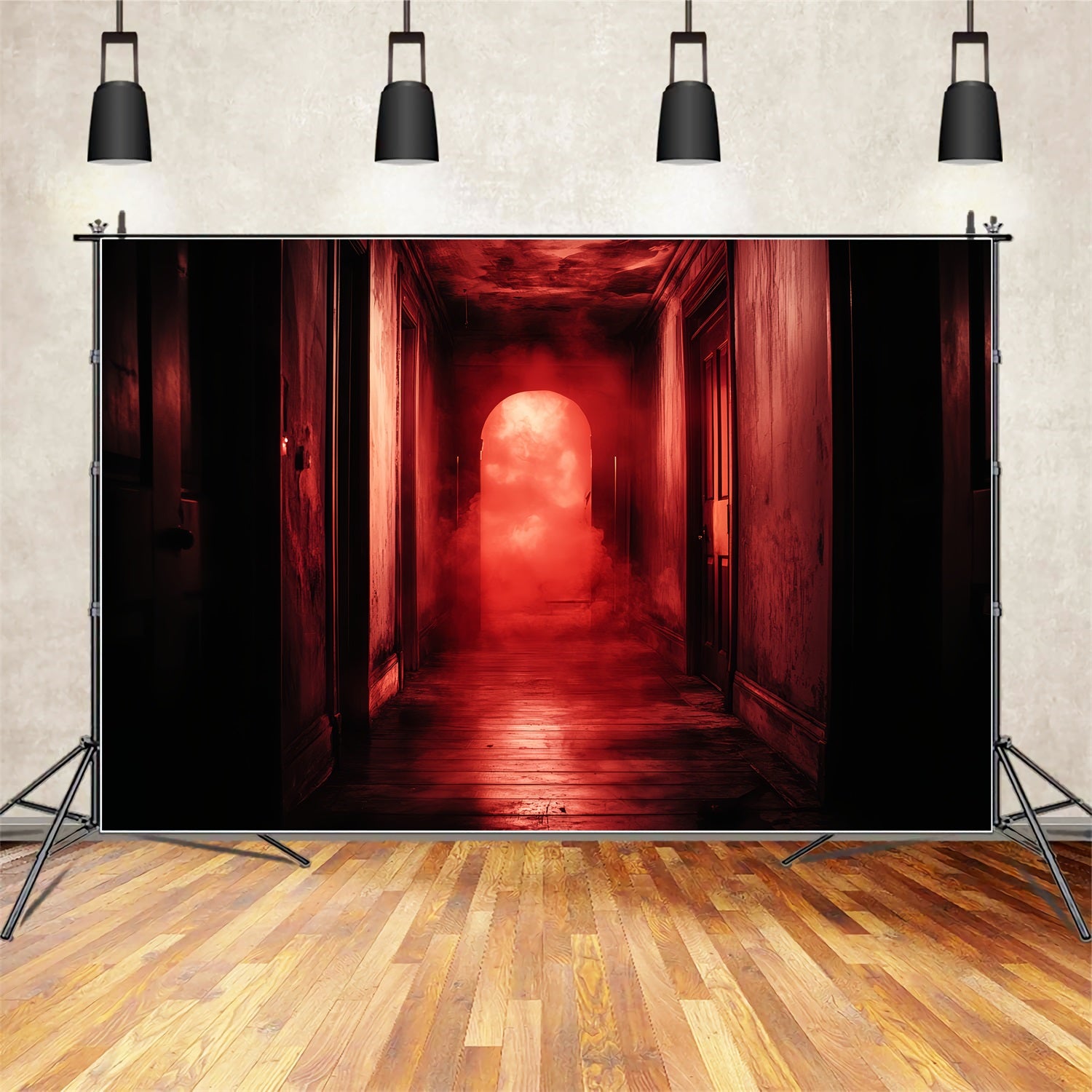 Spooky Backdrop Haunted Red Fog Hallway Halloween Photo Backdrop CSH58-55