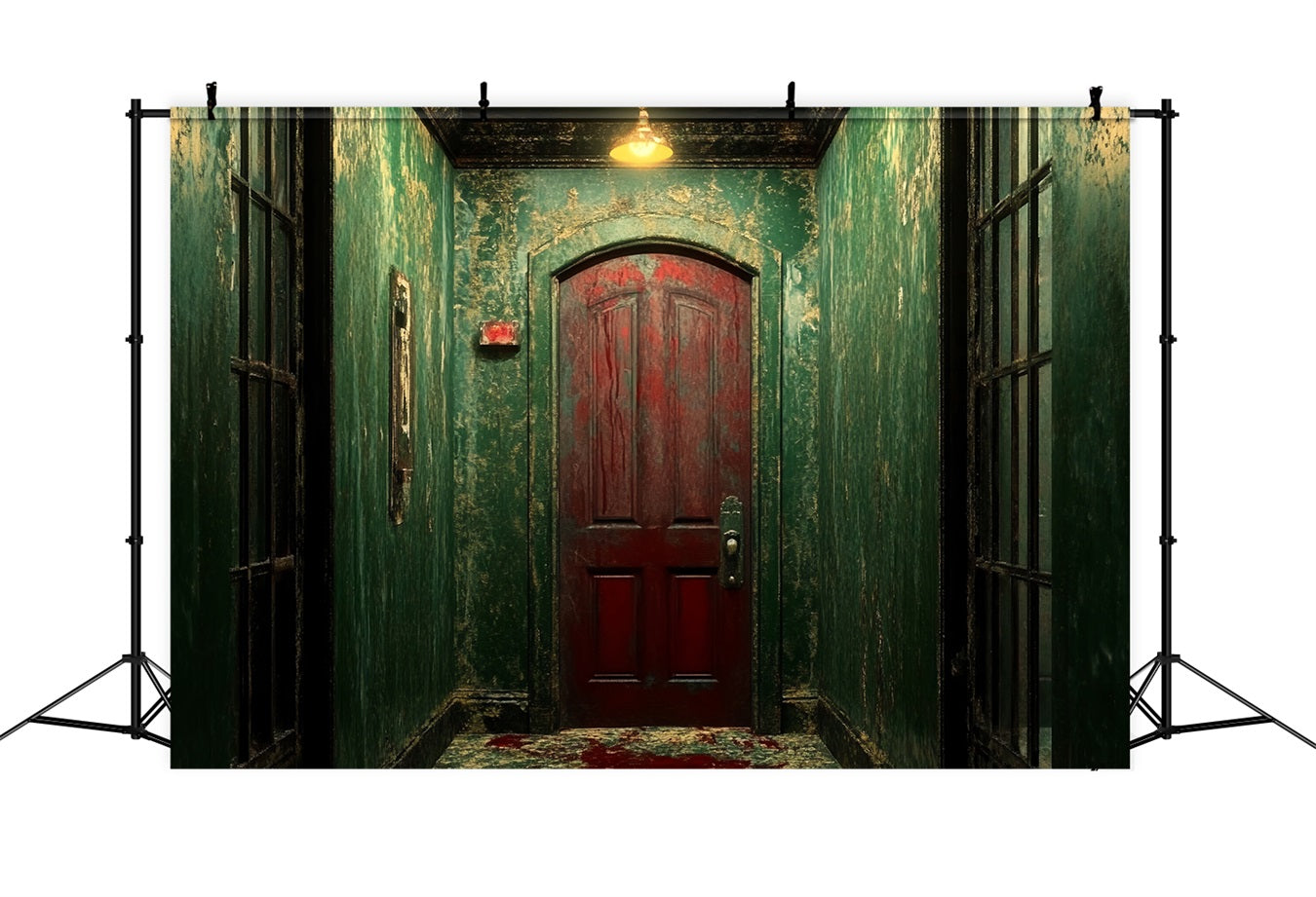 Spooky Backdrop Distressed Green Red Door Halloween Picture Backdrop CSH58-56