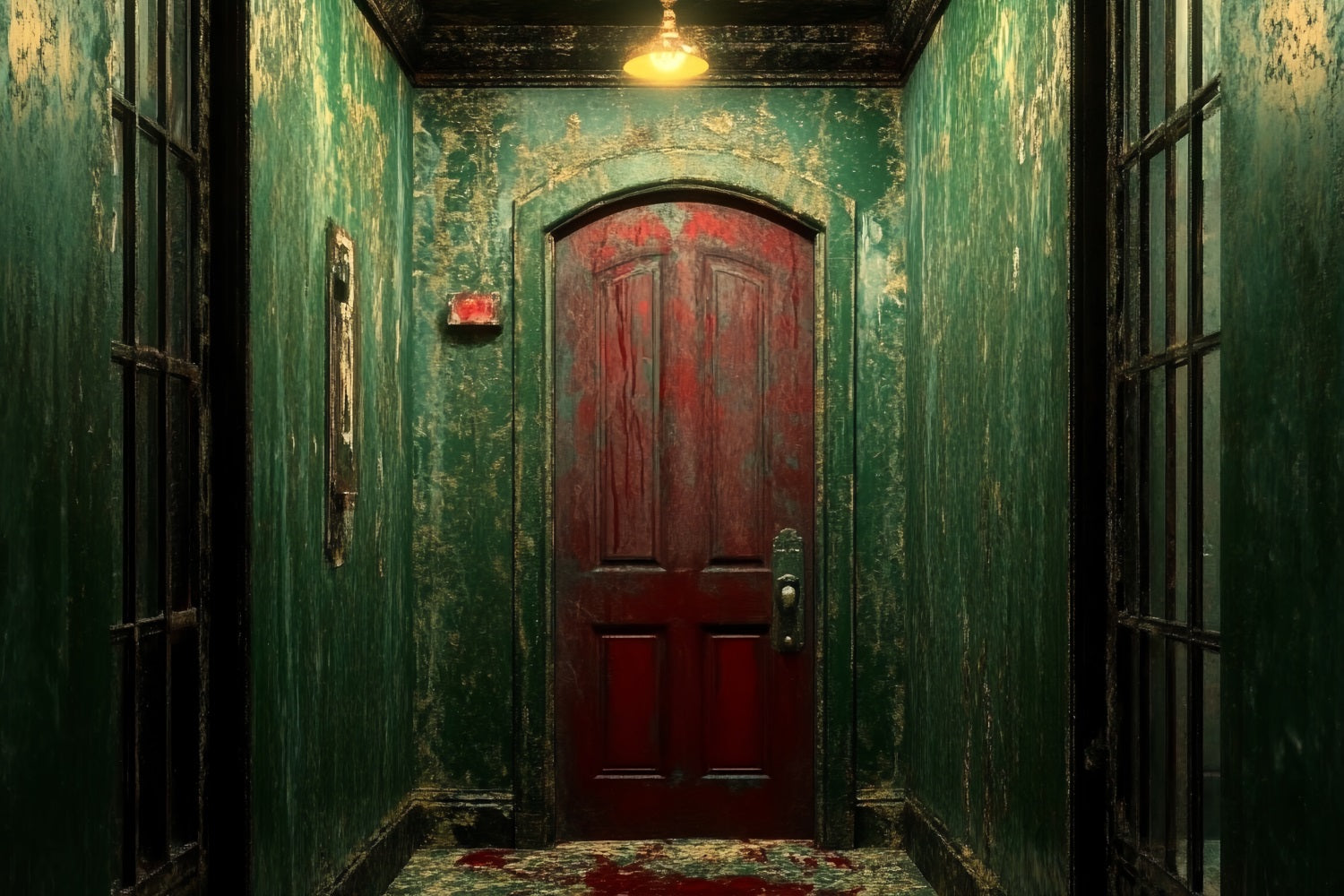 Spooky Backdrop Distressed Green Red Door Halloween Picture Backdrop CSH58-56