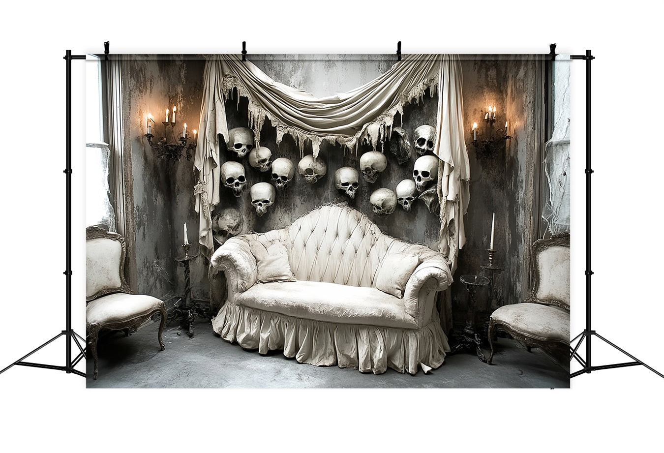 Spooky Backdrop Victorian Sofa Skull Wall Halloween Photography Backdrops CSH58-57