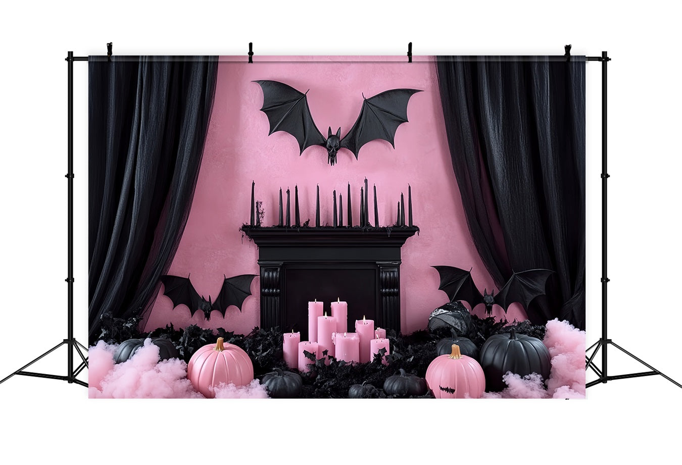 Fireplace Backdrop Pink Gothic Bat Mantel Halloween Backdrops CSH58-61