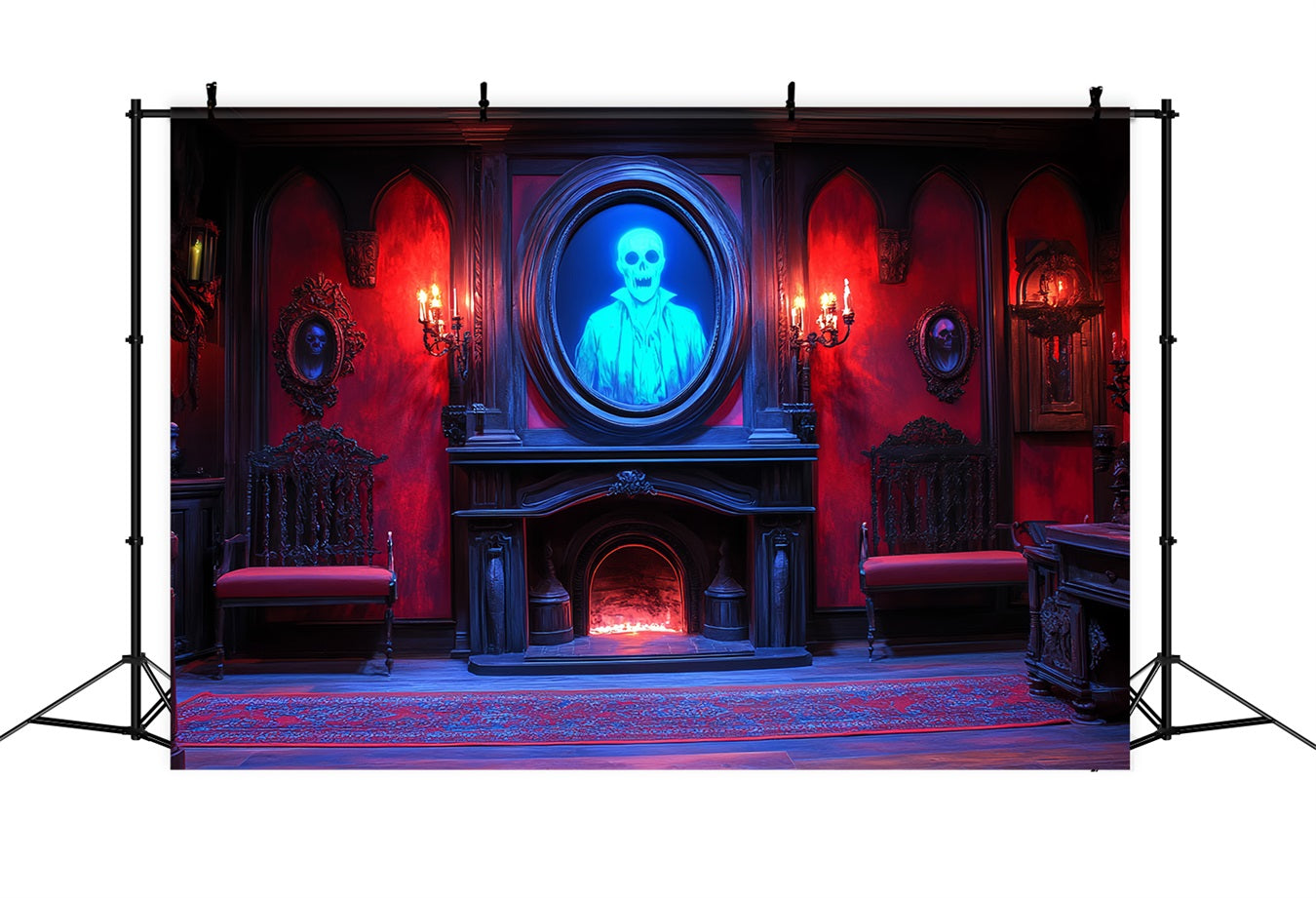 Fireplace Backdrop Haunted Skull Portrait Fireplace Halloween Backdrop Ideas CSH58-62