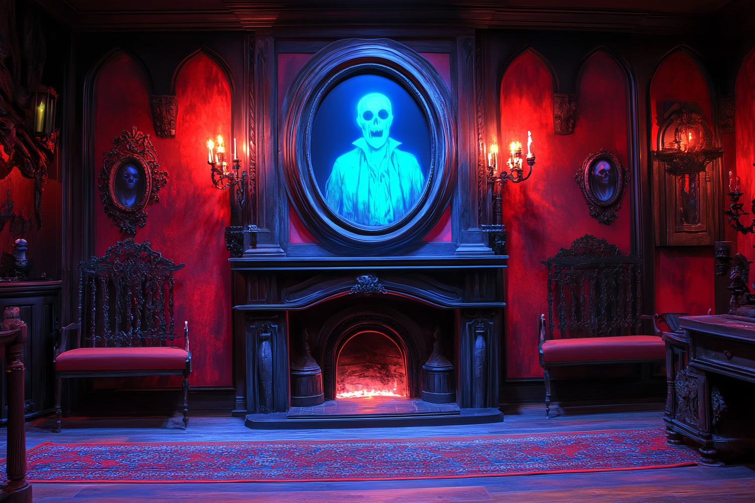 Fireplace Backdrop Haunted Skull Portrait Fireplace Halloween Backdrop Ideas CSH58-62