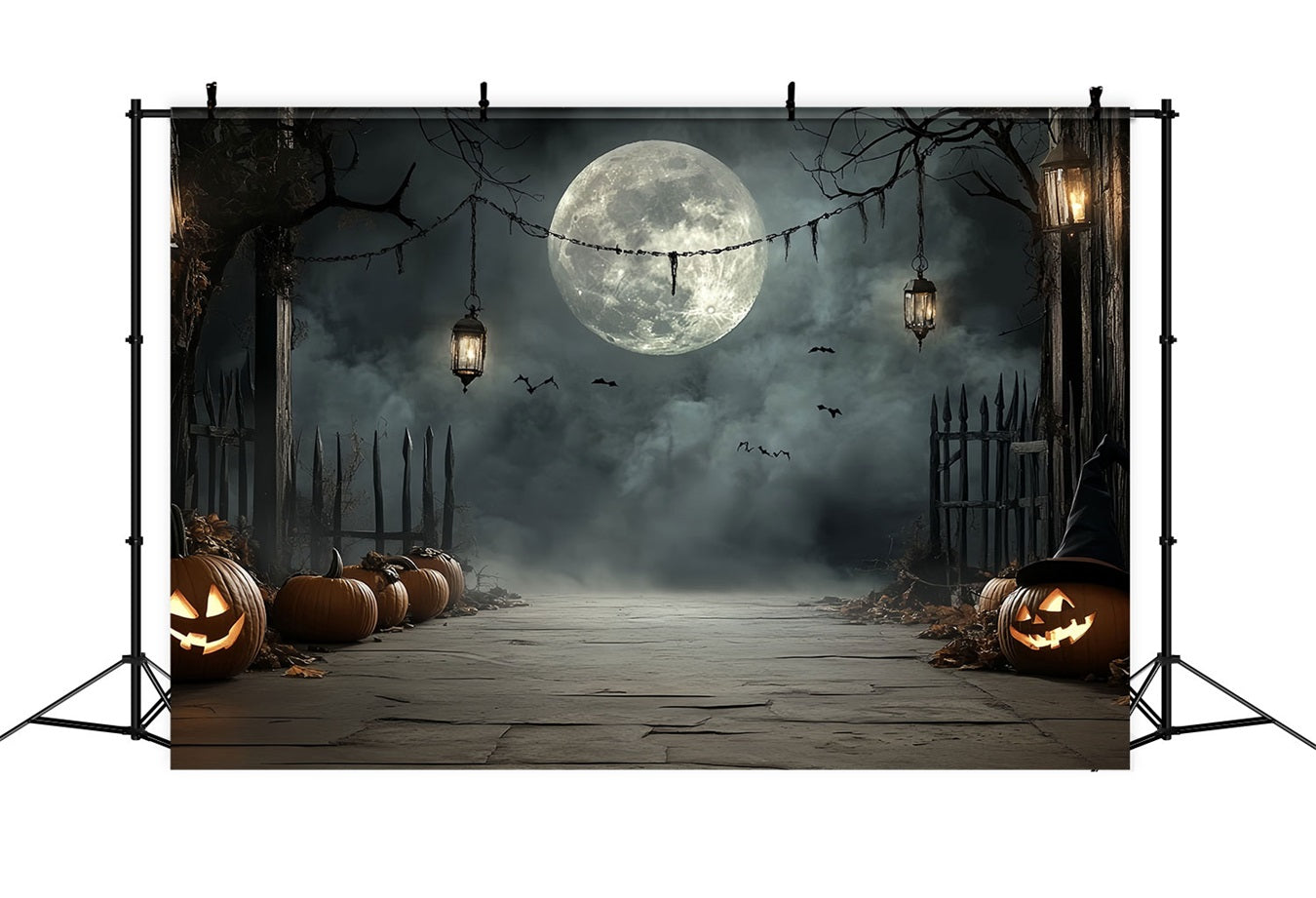 Moon Backdrop Pumpkin Lantern Moonlit Path Halloween Backdrop Ideas CSH58-72