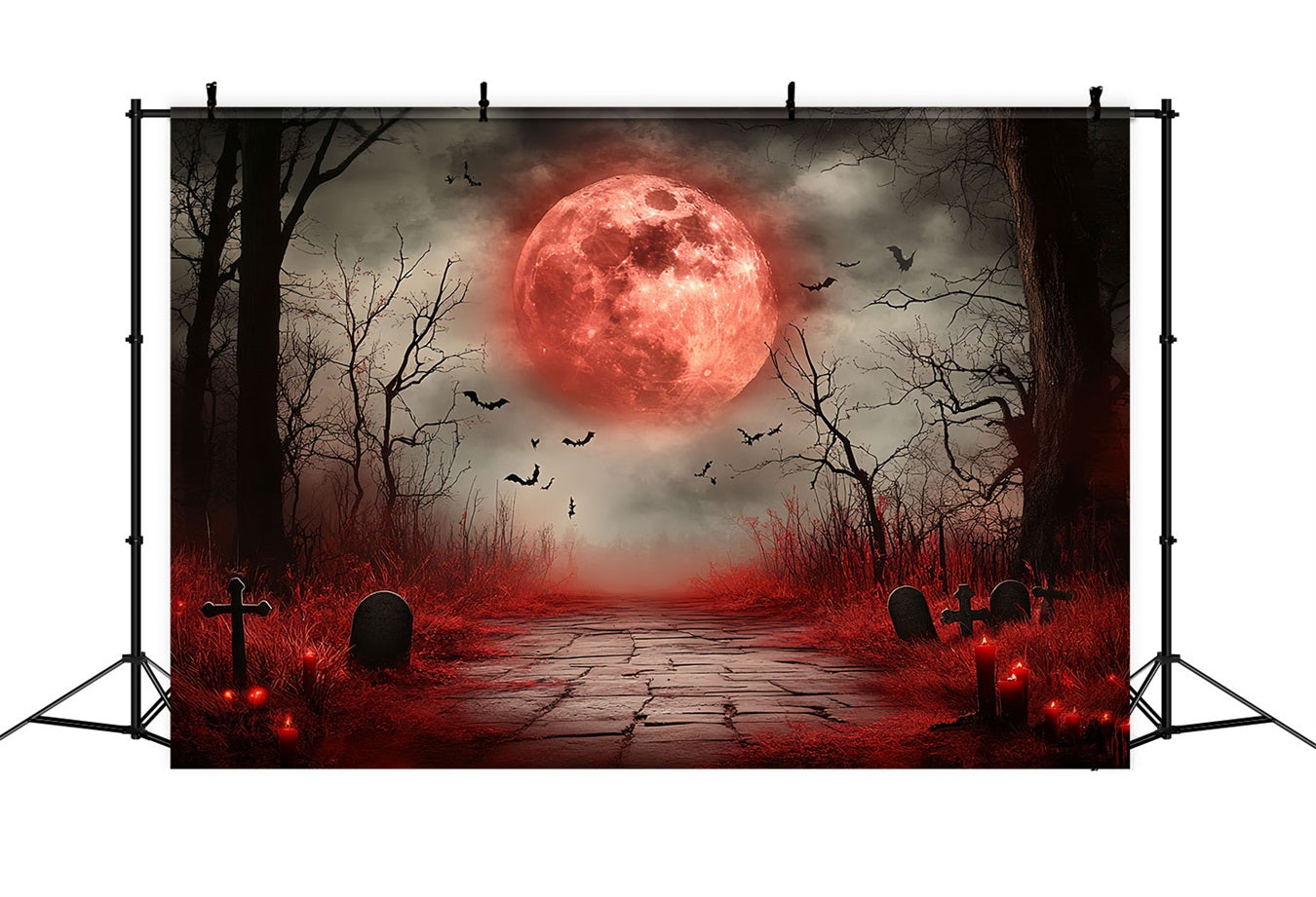 Moon Backdrop Blood Moon Haunted Graveyard Halloween Backdrop CSH58-73