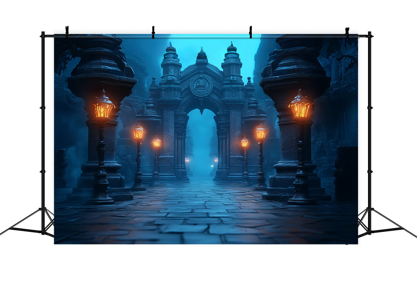 Dark Backdrop Misty Lantern Archway Path Halloween Backdrops CSH58-75