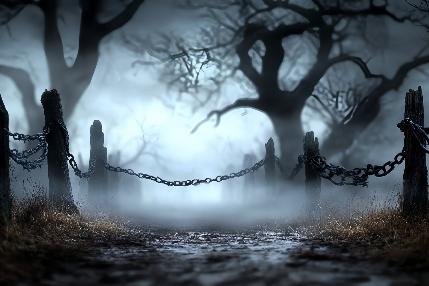 Dark Backdrop Fog Chains Haunted Path Halloween Backdrop Ideas CSH58-78