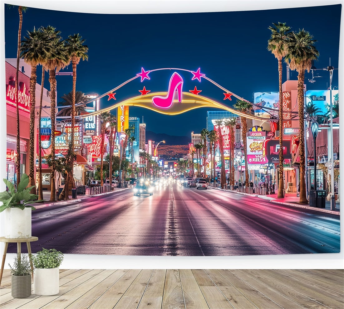 Las Vegas Backdrop Pink Disco High Heels Neon Street Las Vegas Photo backdrop CSH58-8