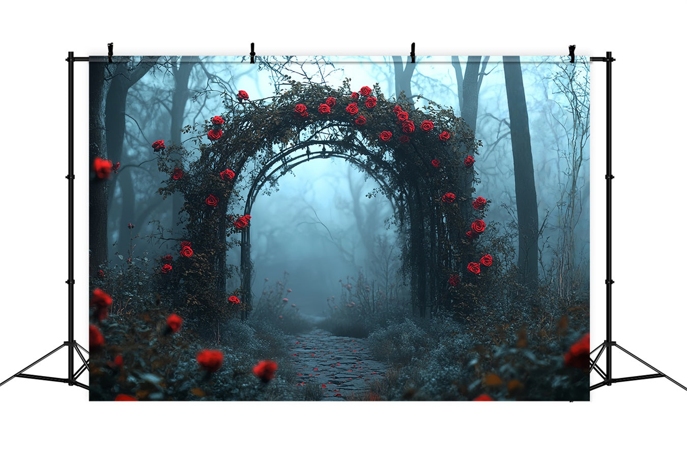Dark Backdrop Red Rose Gothic Archway Halloween Photo Backdrops CSH58-80