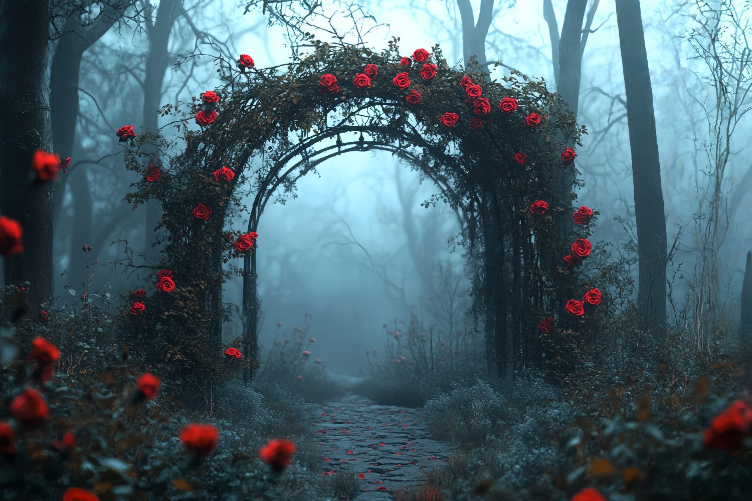 Dark Backdrop Red Rose Gothic Archway Halloween Photo Backdrops CSH58-80
