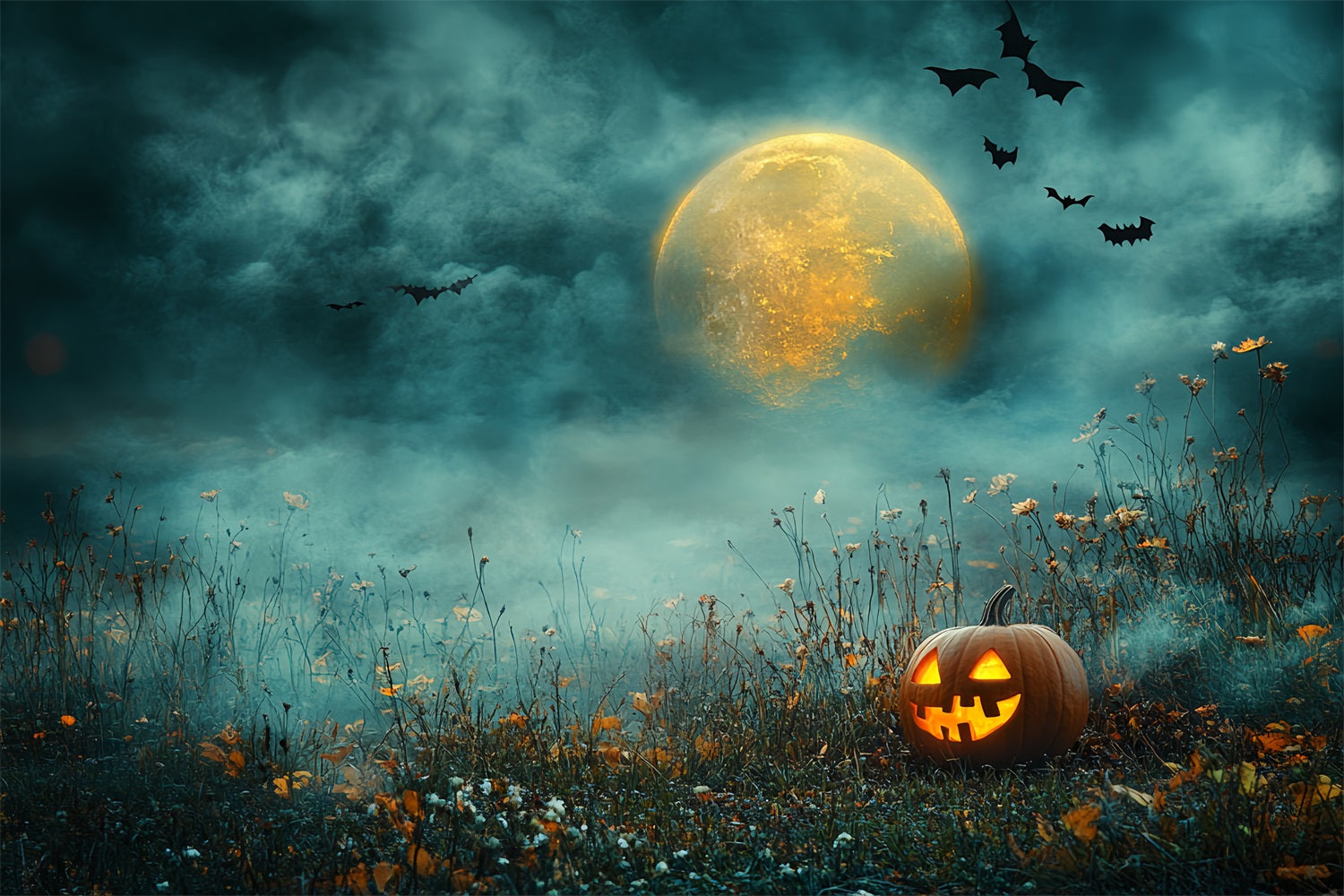 Night Sky Backdrop Pumpkin Moonlit Night Sky Halloween Backdrop CSH58-81