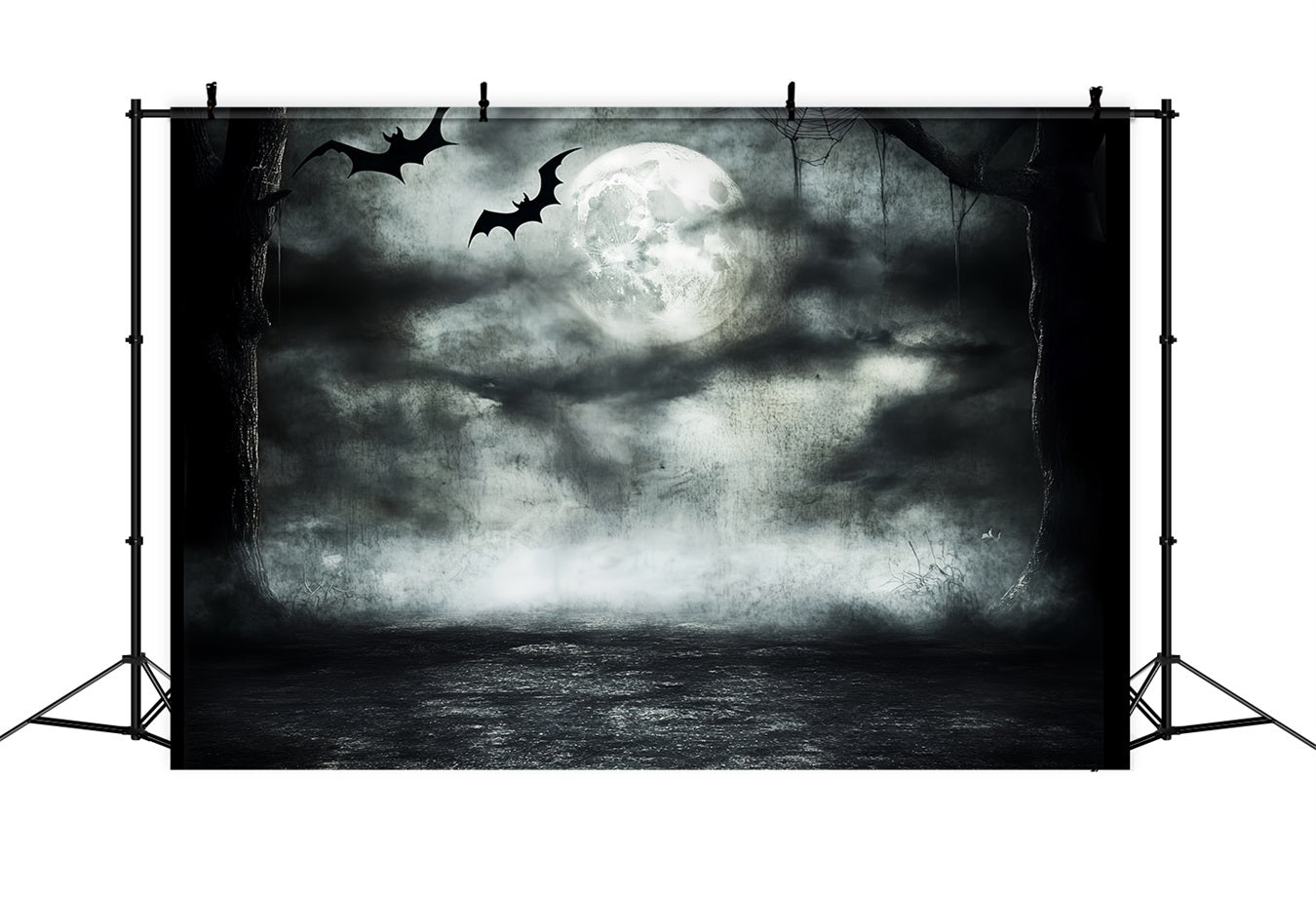 Night Sky Backdrop Moonlit Bats Haunted Forest Halloween Photo Backdrop CSH58-85