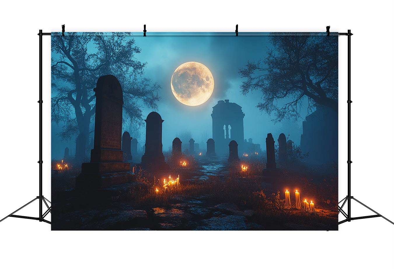 Cemetery Backdrop Graveyard Full Moon Glow Halloween Backdrop Ideas CSH58-93