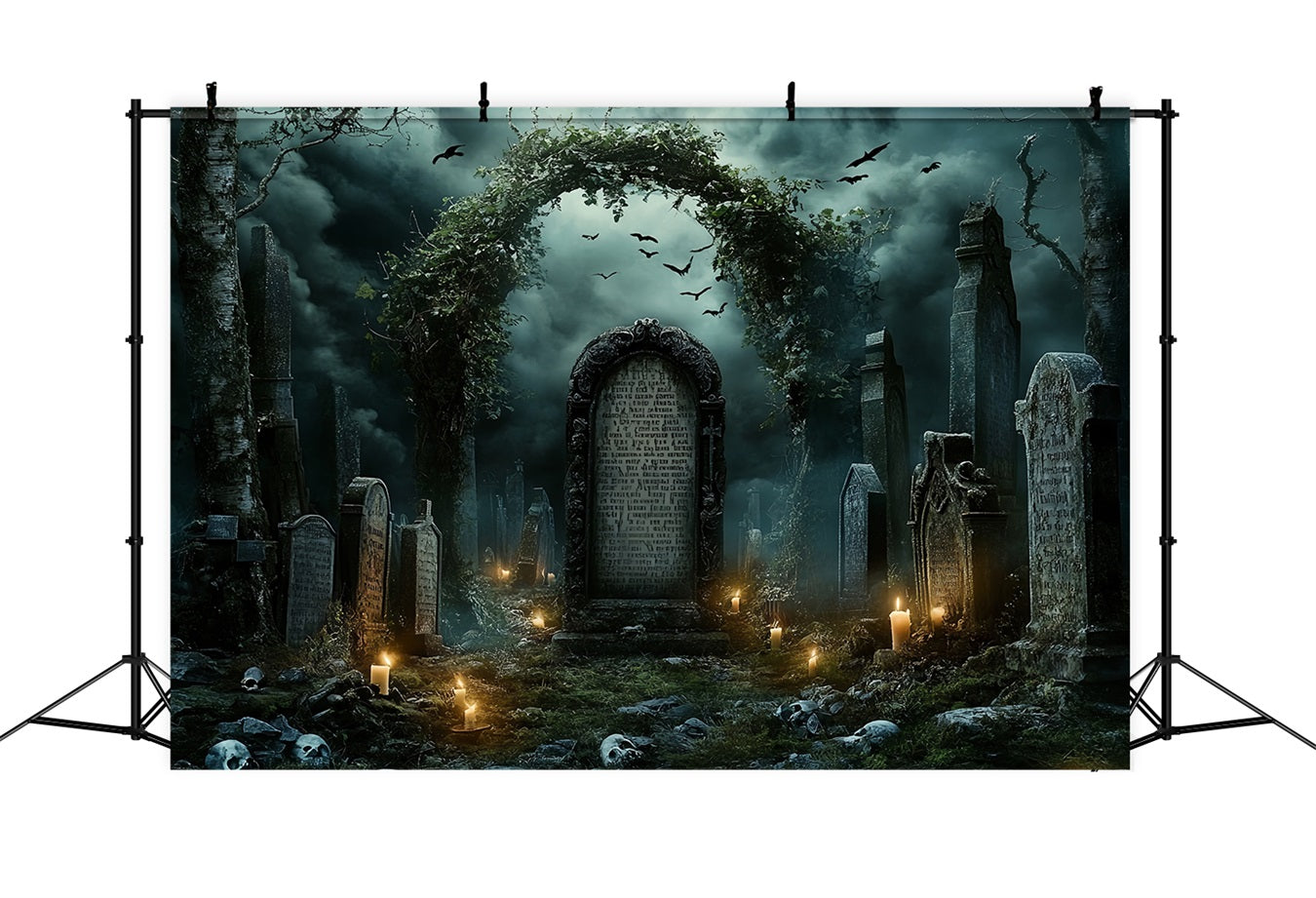 Graveyard Backdrop Ivy Arch Tombstones Halloween Backdrop Ideas CSH58-98