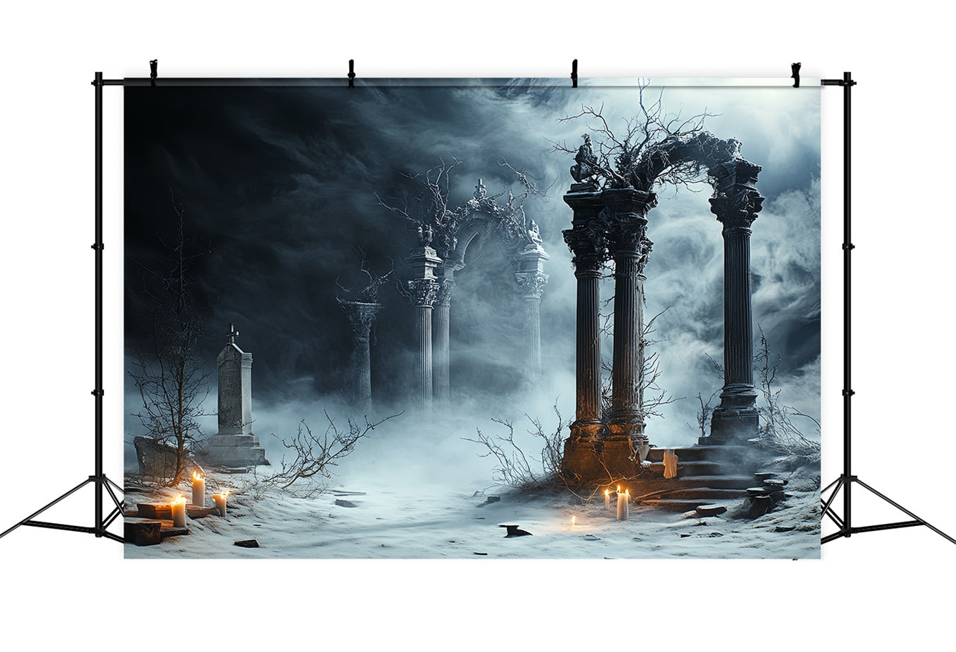Graveyard Backdrop Candlelit Gothic Ruins Halloween Backdrops for Photos CSH58-99