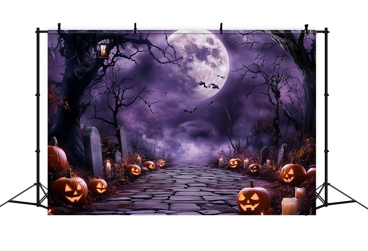 Halloween Moon Backdrop Midnight Glow Tombstone Backdrop CSH6-102