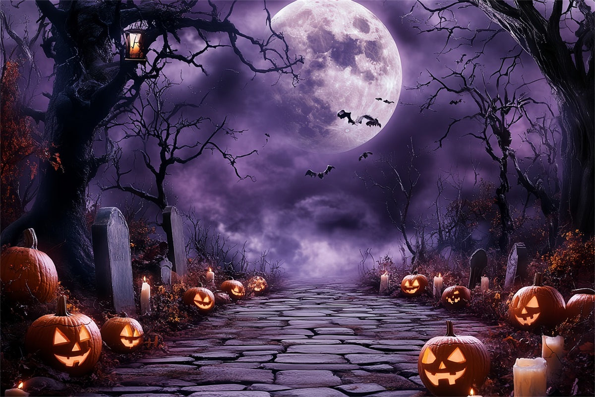 Halloween Moon Backdrop Midnight Glow Tombstone Backdrop CSH6-102