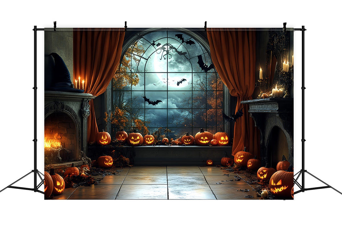 Halloween Photo Backdrop Moonlit Pumpkin Parlor Backdrop CSH6-106