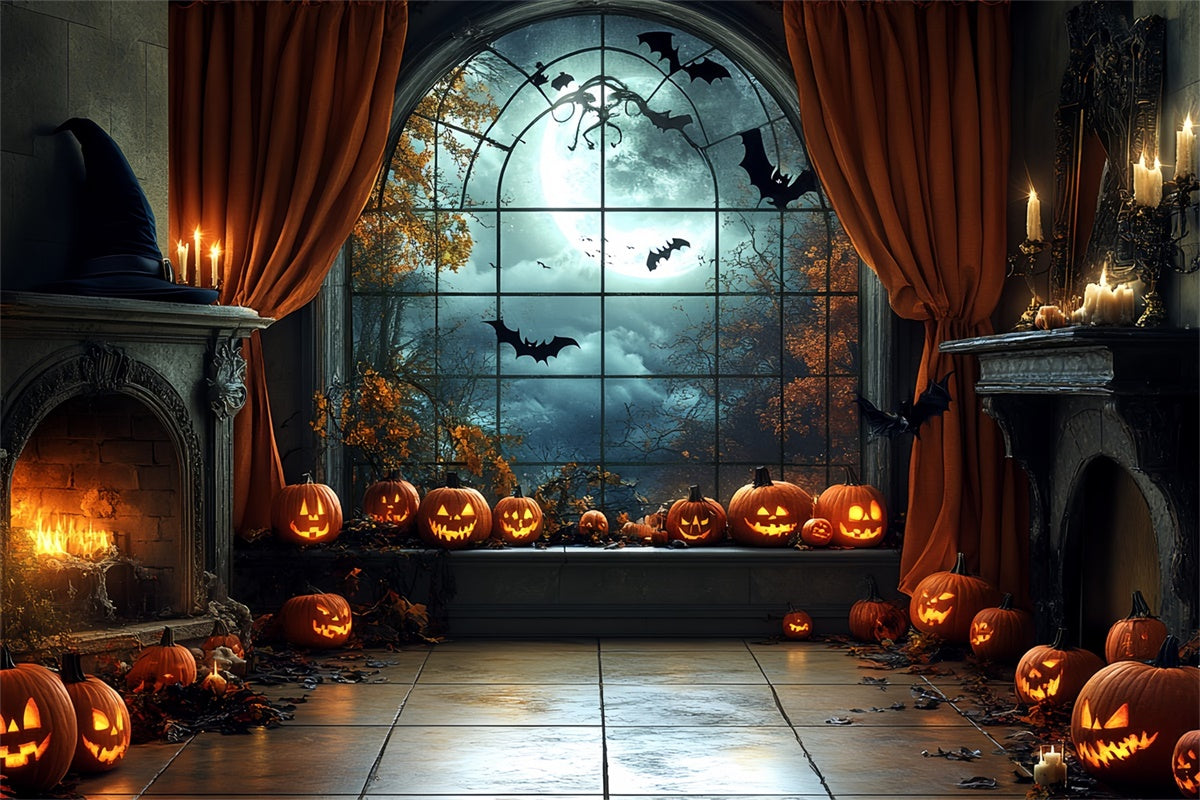 Halloween Photo Backdrop Moonlit Pumpkin Parlor Backdrop CSH6-106