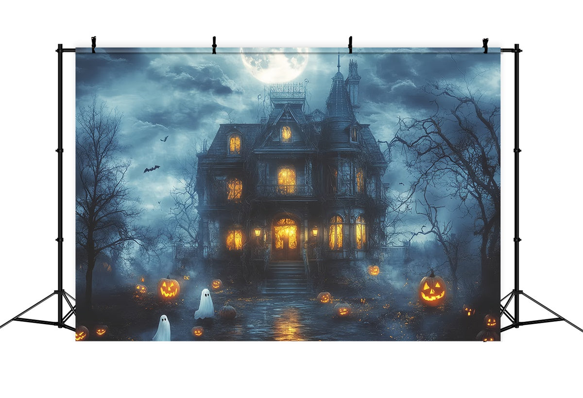Spooky Halloween Backdrop Haunted Moonlight Mansion Backdrop CSH6-107