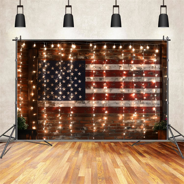 Independence Day Backdrops Americana Lights Brick Backdrop CSH6-11