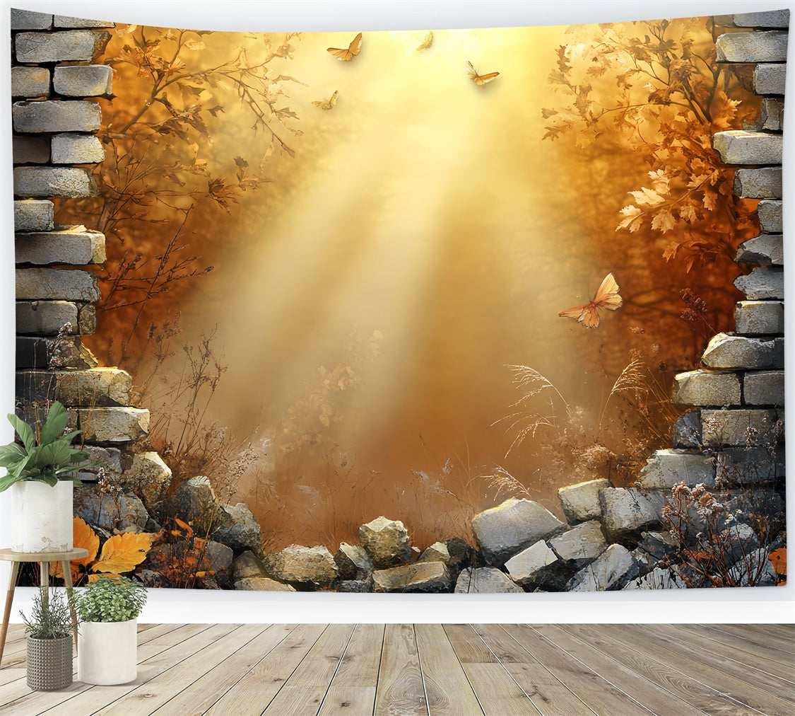 Autumn Backdrop Fall Butterfly Scene Brick Backdrops CSH6-136