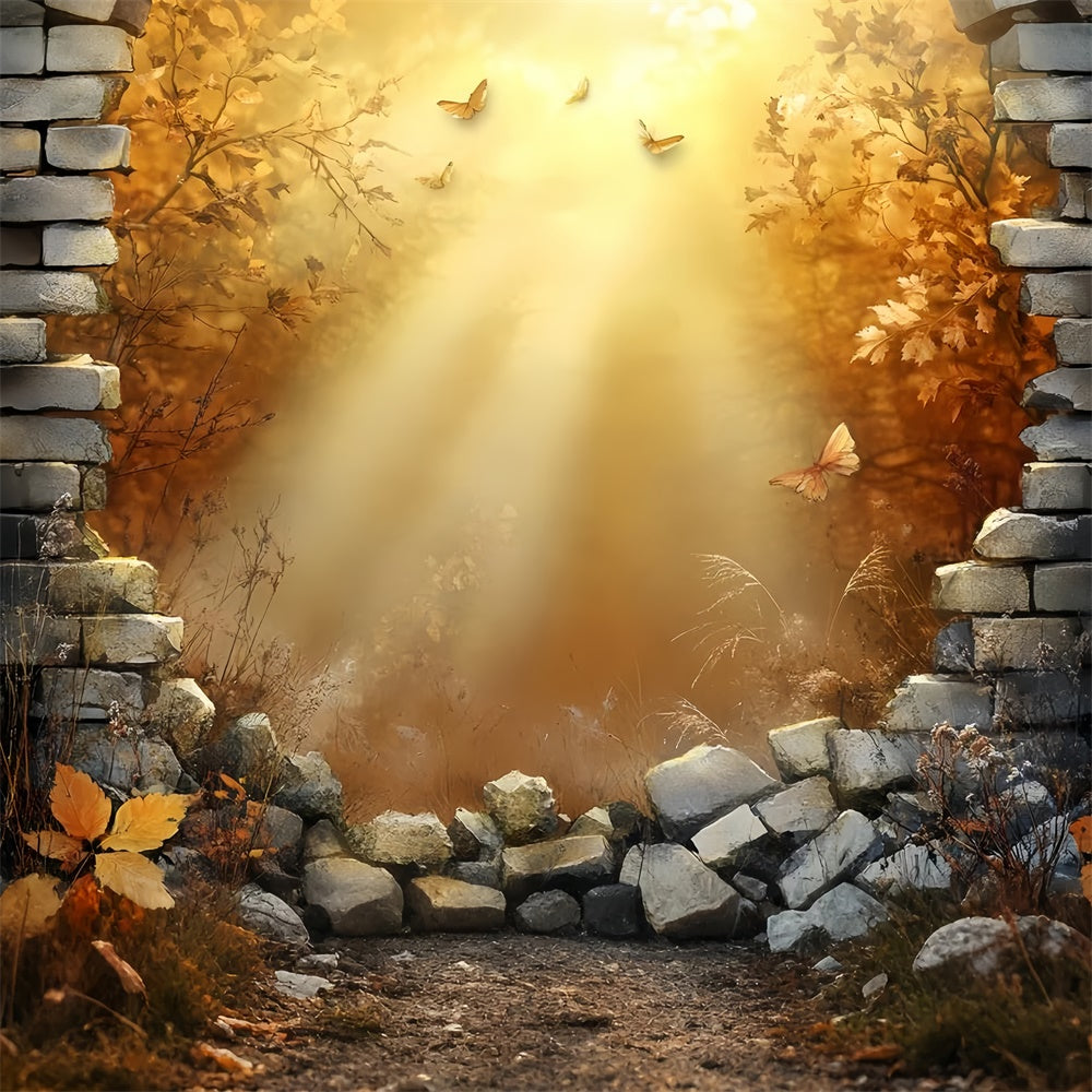 Autumn Backdrop Fall Butterfly Scene Brick Backdrops CSH6-136