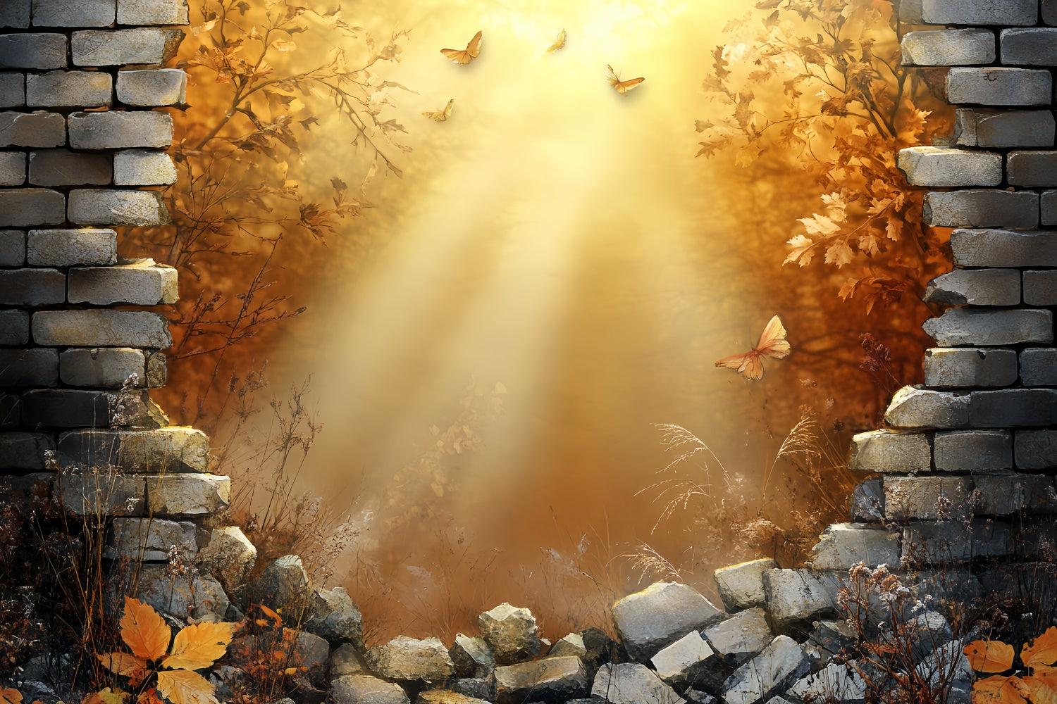 Autumn Backdrop Fall Butterfly Scene Brick Backdrops CSH6-136