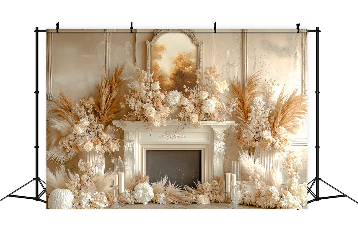 Bohemian Backdrop Cream Floral Hearth Fall Backdrop CSH6-183