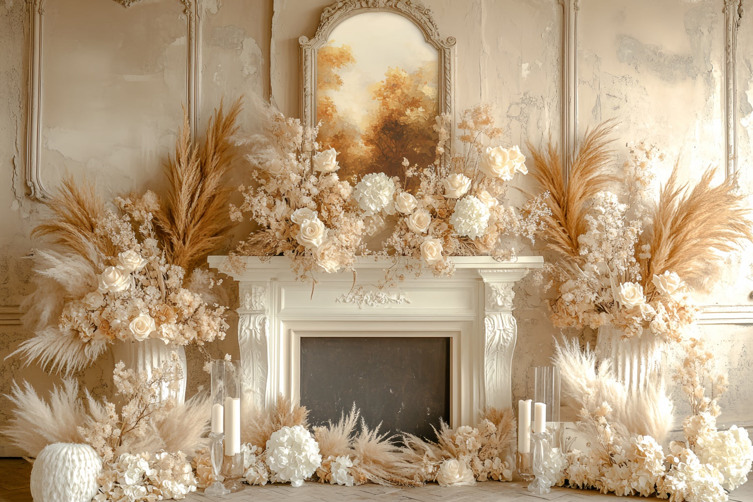 Bohemian Backdrop Cream Floral Hearth Fall Backdrop CSH6-183