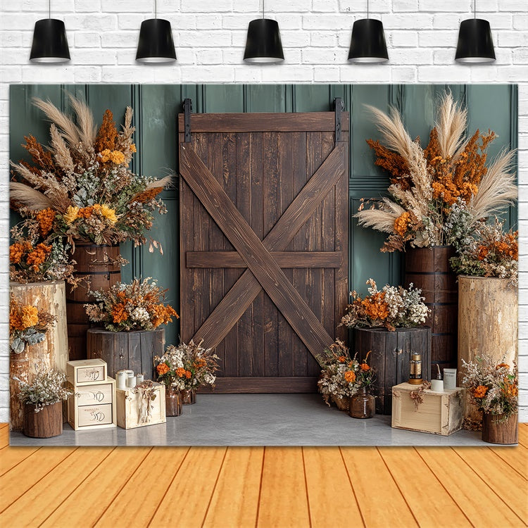 Barn Door Backdrop Country Charm Floral Fall Backdrops CSH6-189
