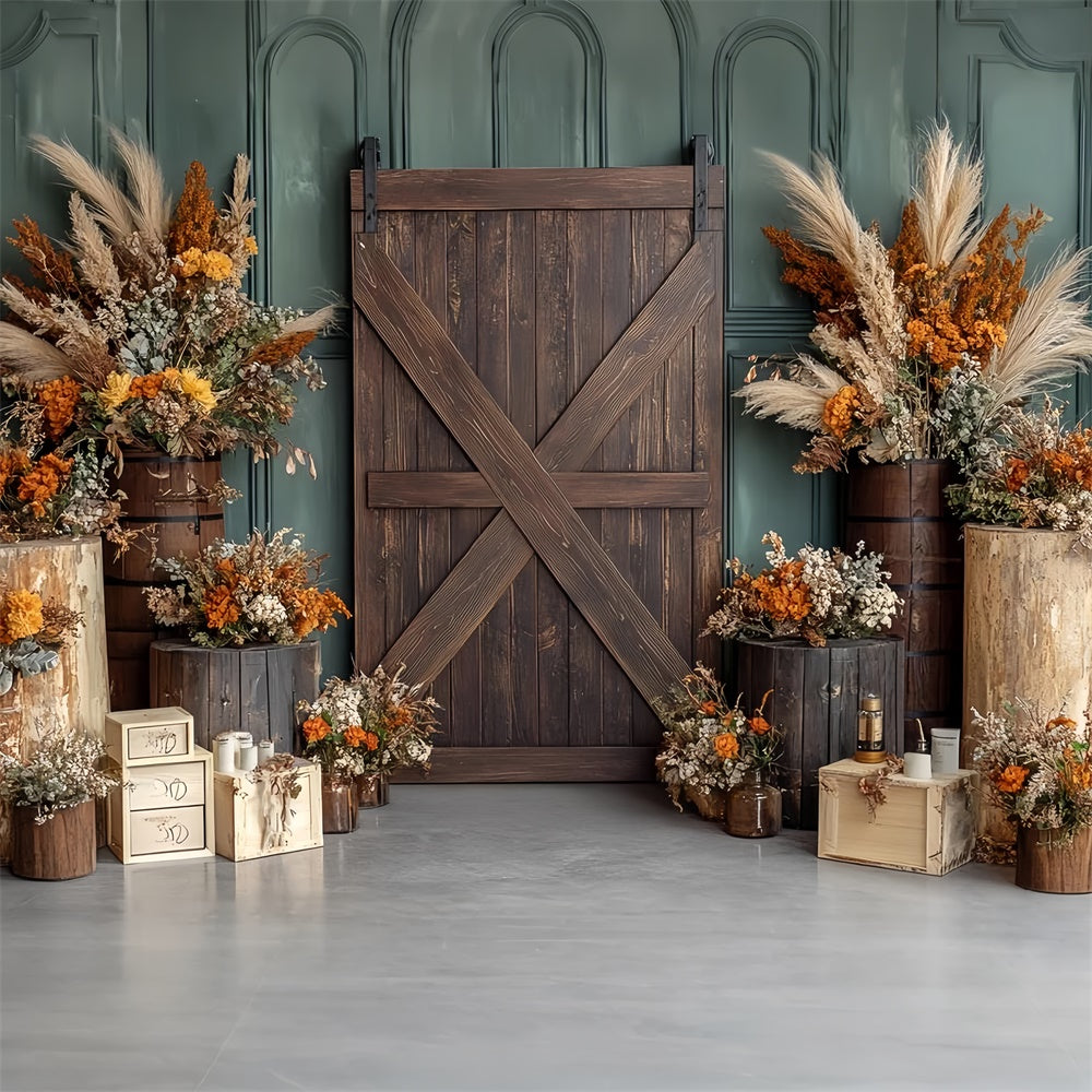 Barn Door Backdrop Country Charm Floral Fall Backdrops CSH6-189