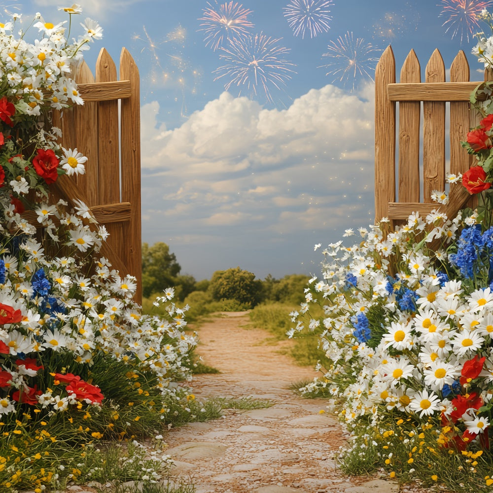 Independence Day Backdrops Patriotic Garden Gate Backdrop CSH6-19