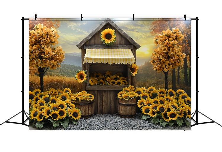 Fall Backdrops Sunflower Cottage Rustic Backdrop CSH6-214
