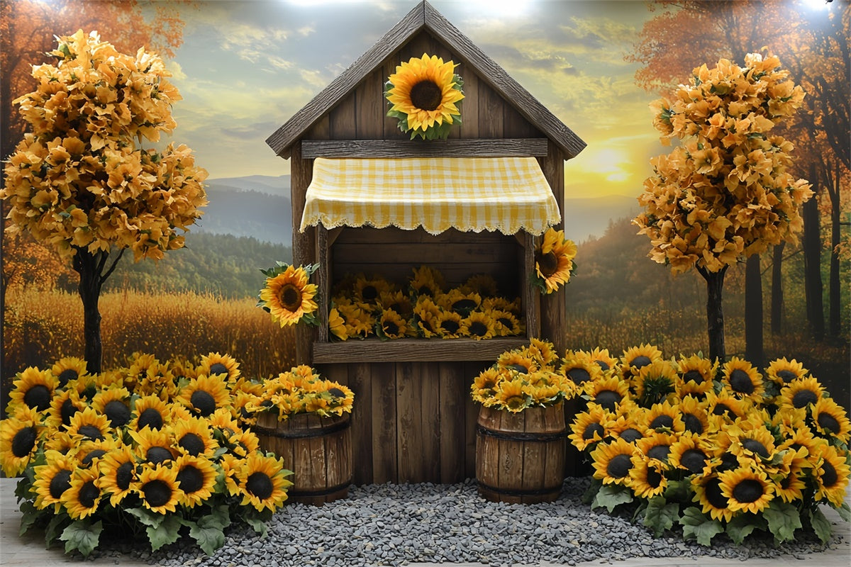 Fall Backdrops Sunflower Cottage Rustic Backdrop CSH6-214