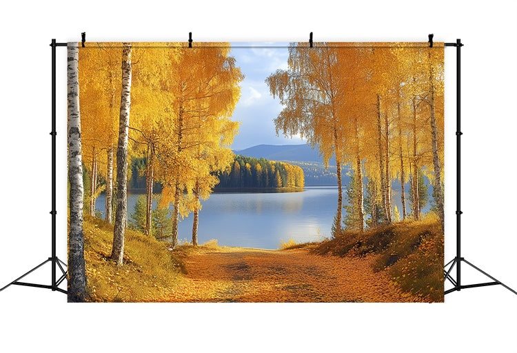 Forest Backdrops Golden Birch Lake Fall Photo Backdrops CSH6-221