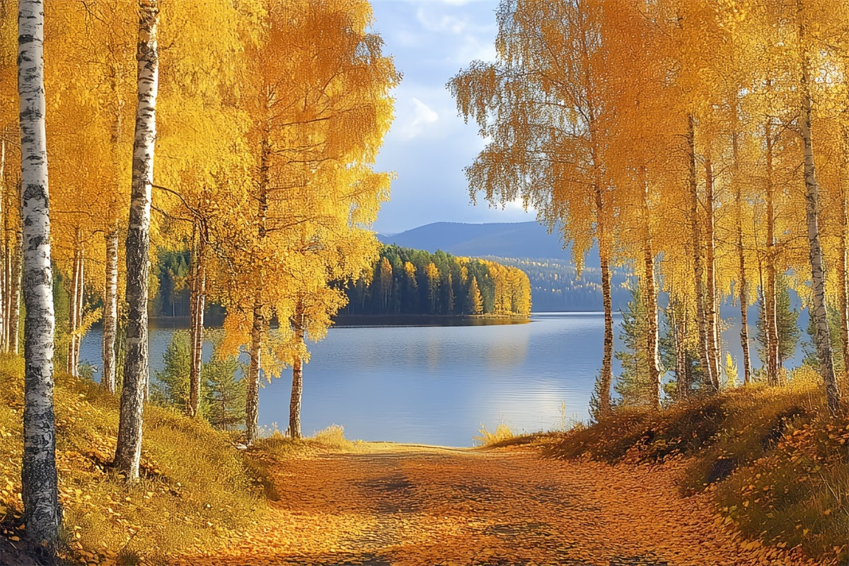 Forest Backdrops Golden Birch Lake Fall Photo Backdrops CSH6-221