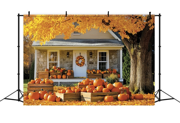 Fall Backdrop For Pictures Golden Tree Cottage Backdrop CSH6-222