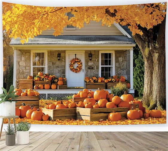 Fall Backdrop For Pictures Golden Tree Cottage Backdrop CSH6-222