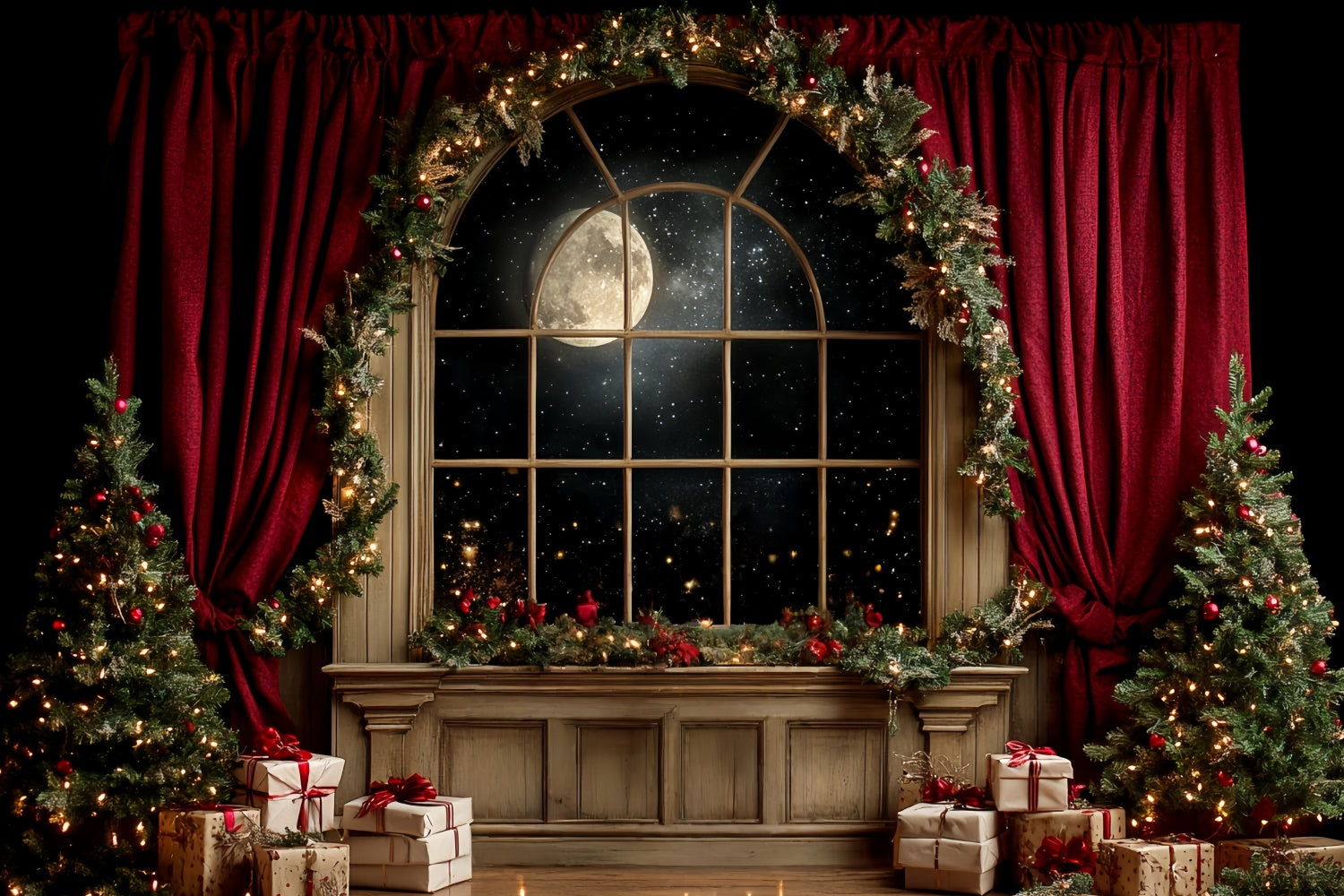 Christmas Photography Backdrops Silent Night Window Backdrop CSH6-245