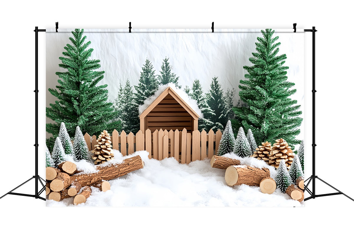 Christmas Backdrops For Photography Snowy Pine Cabin Backdrop CSH6-247