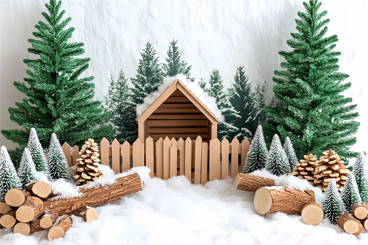 Christmas Backdrops For Photography Snowy Pine Cabin Backdrop CSH6-247