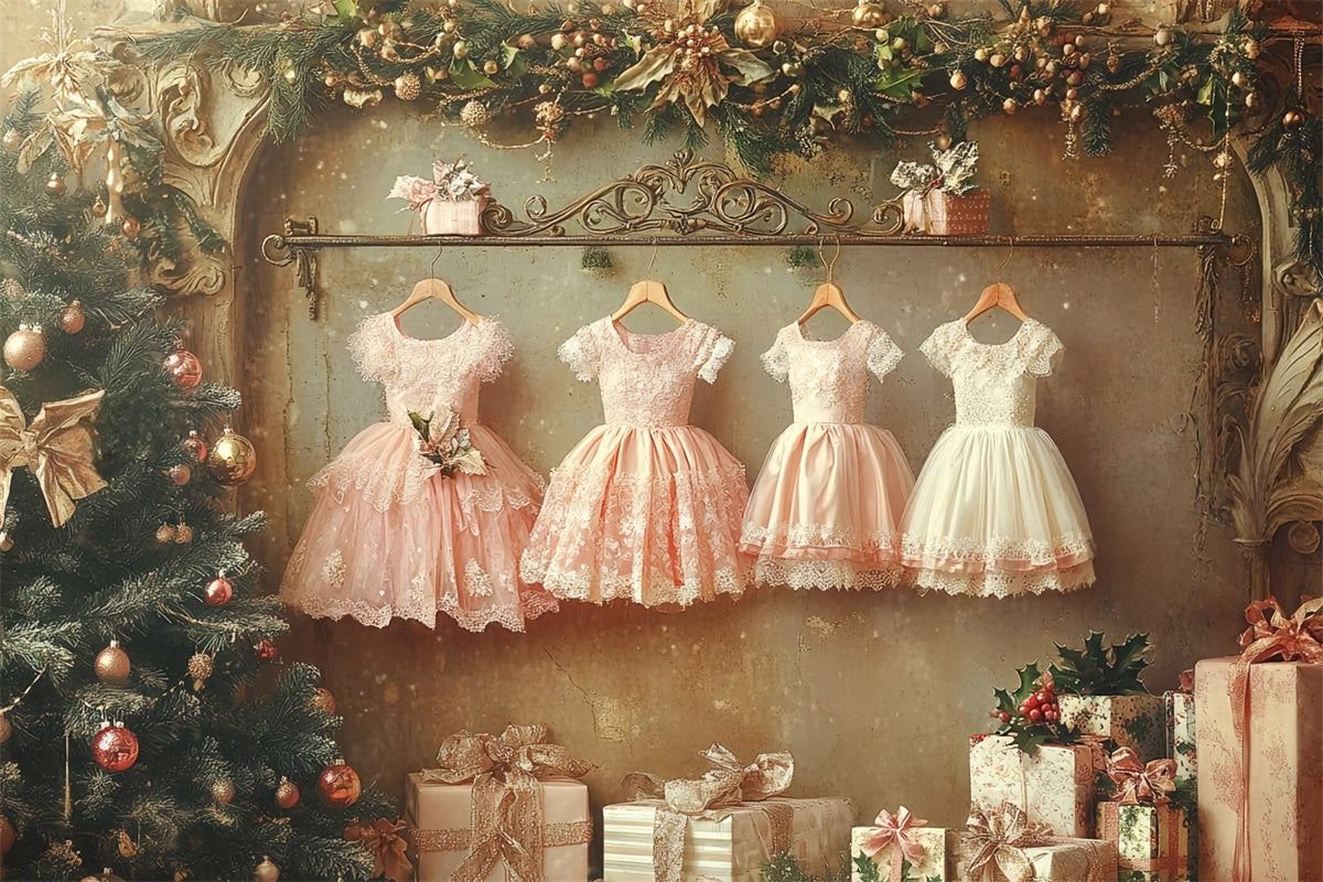 Christmas Photography Backdrops Dreamy Dress Garland Backdrop CSH6-254