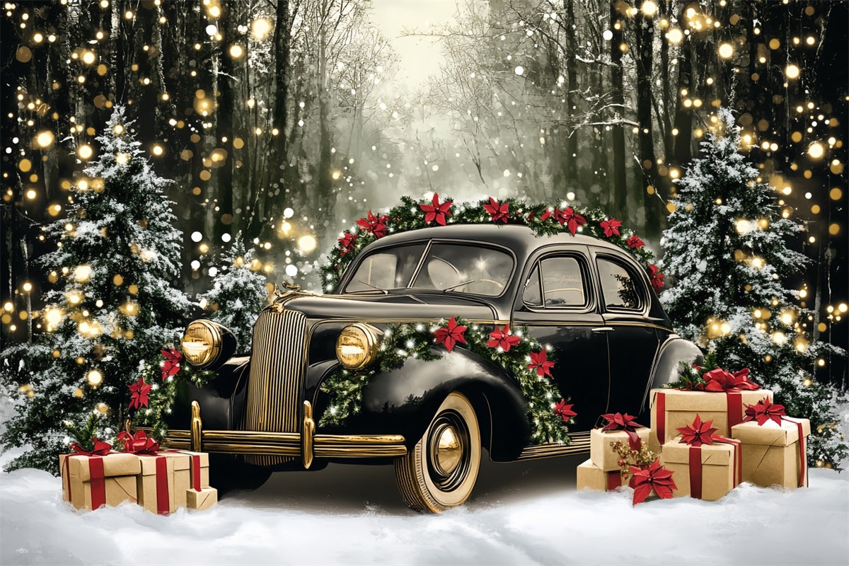 Christmas Photo Backdrops Vintage Car Forest Backdrop CSH6-256