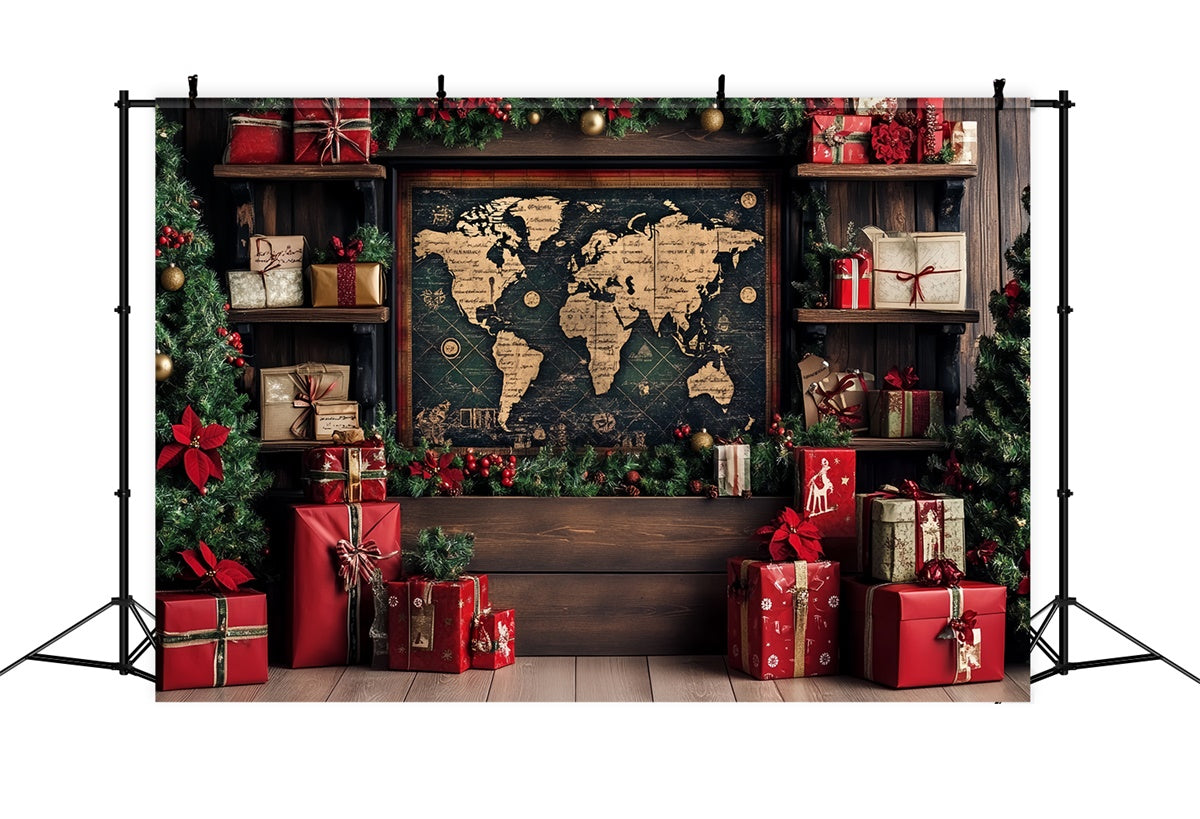 Christmas Backdrops Vintage Map Holiday Gift Backdrop CSH6-259
