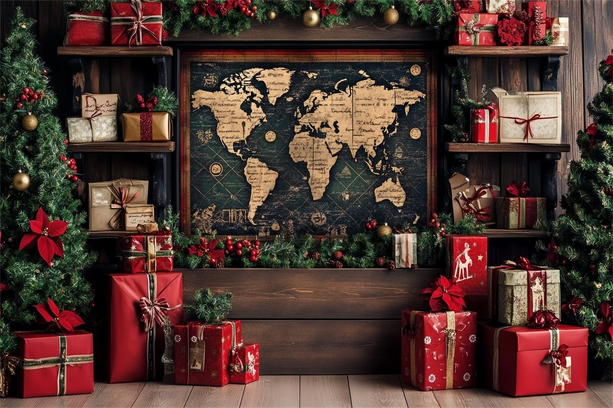 Christmas Backdrops Vintage Map Holiday Gift Backdrop CSH6-259