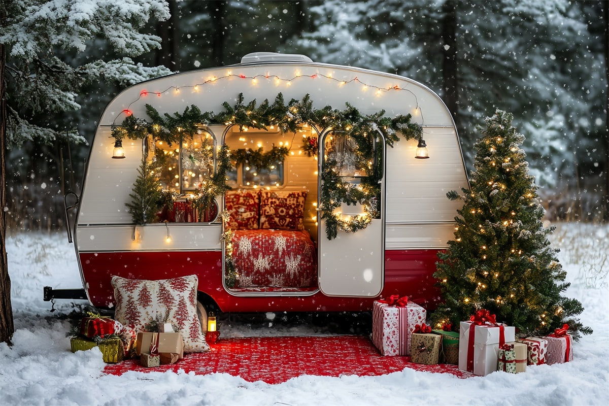 Christmas Backdrop For Photos Retro Holiday Camper Backdrop CSH6-260