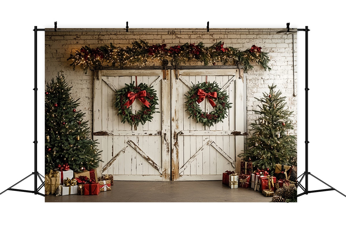 Professional Christmas Backdrops White Holiday Barn Backdrop CSH6-264