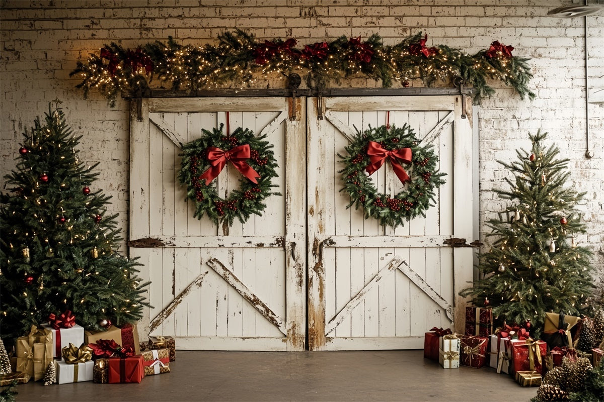 Professional Christmas Backdrops White Holiday Barn Backdrop CSH6-264